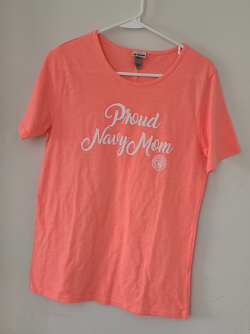 Soffe Coral Pink "Proud Navy Mom" Short Sleeve Tee